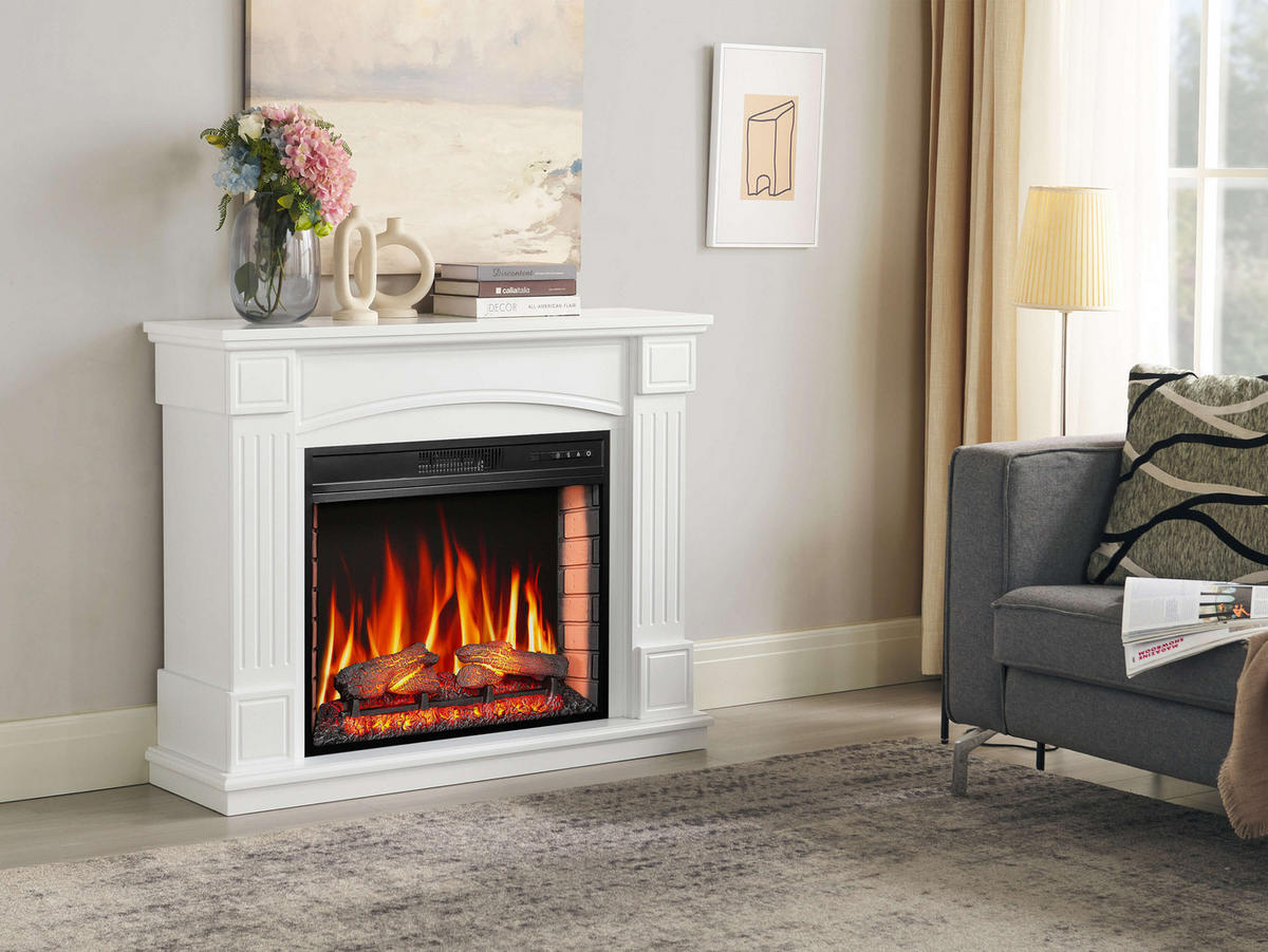 ELEKTROKAMIN Boston AF28S Weiß – Breite 77 cm, 3D-Flammeneffekt, LED-Beleuchtung, Heizfunktion - Weiß, Glas/Holzwerkstoff (114/90.3/34cm) - ArtiFlame