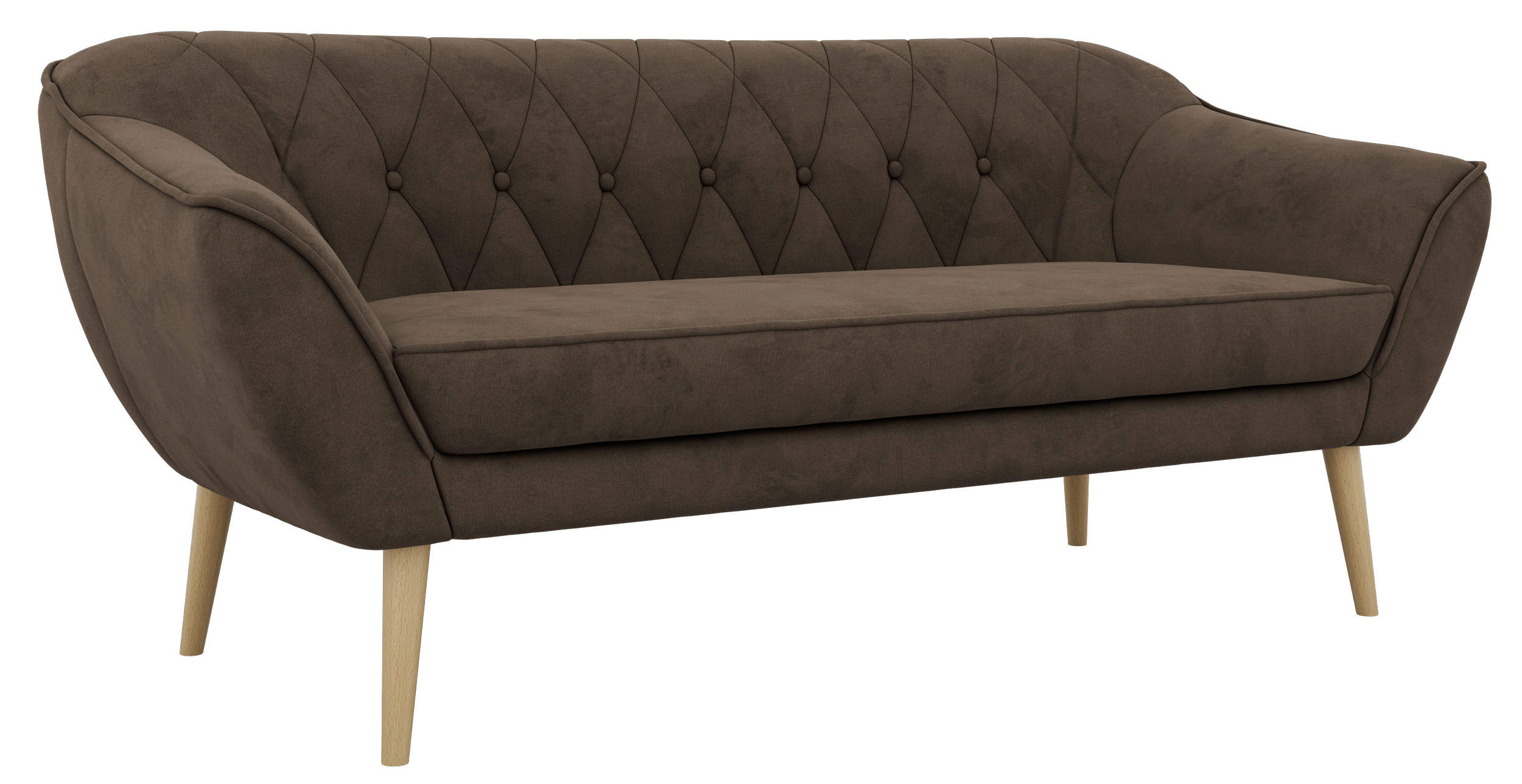 3-SITZER-SOFA PIRS - Braun Velvet - Holzbeine - Dunkelbraun/Buchefarben, Holzwerkstoff/Textil (180/75/74cm) - MKS