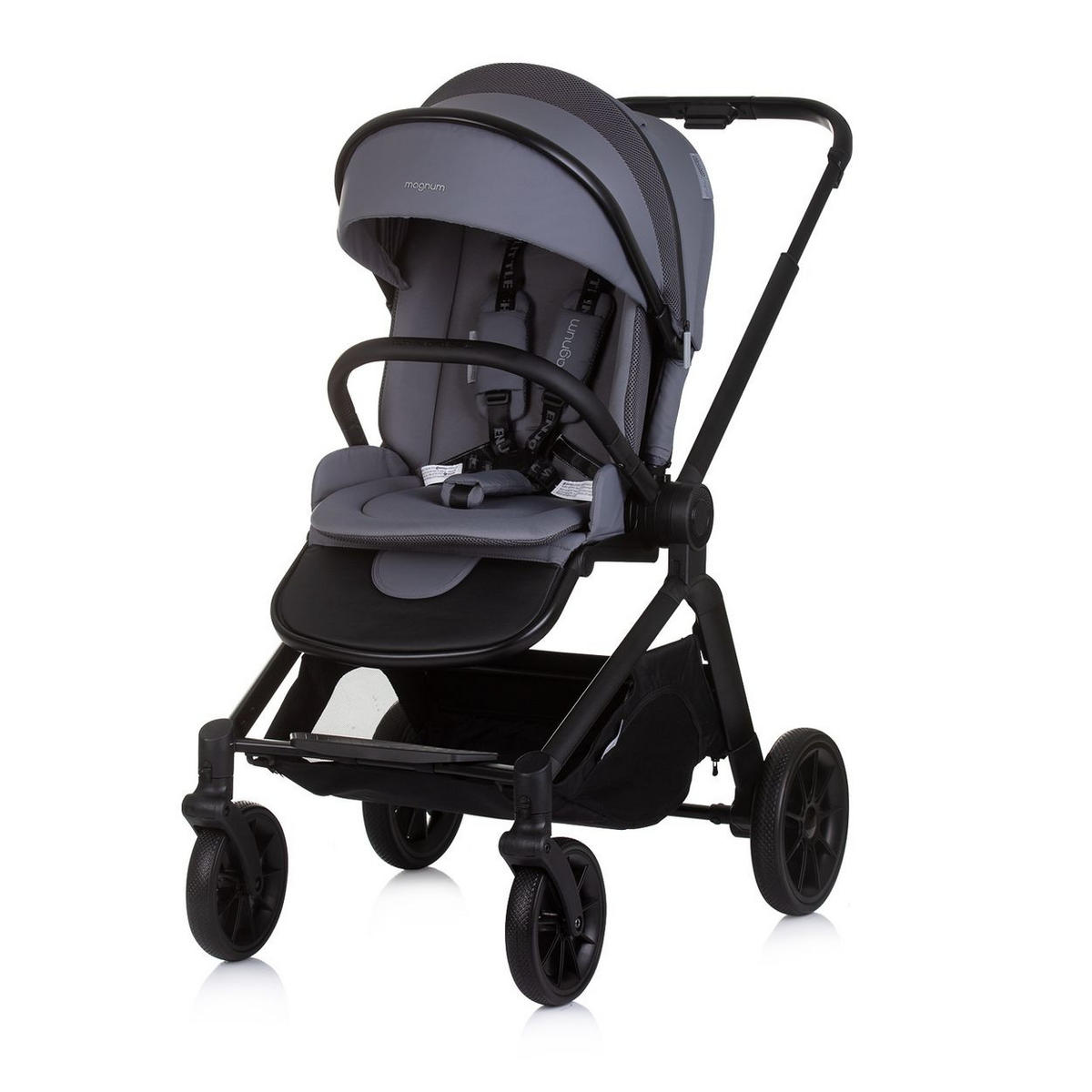 KOMBIKINDERWAGEN Magnum 3 in 1 grau Aluminium, i-Size, 5-Punkt-Gurt, 3-Punkt-Gurt, Babywanne, Babyschale - Grau, Metall (96/59/104cm) - Chipolino