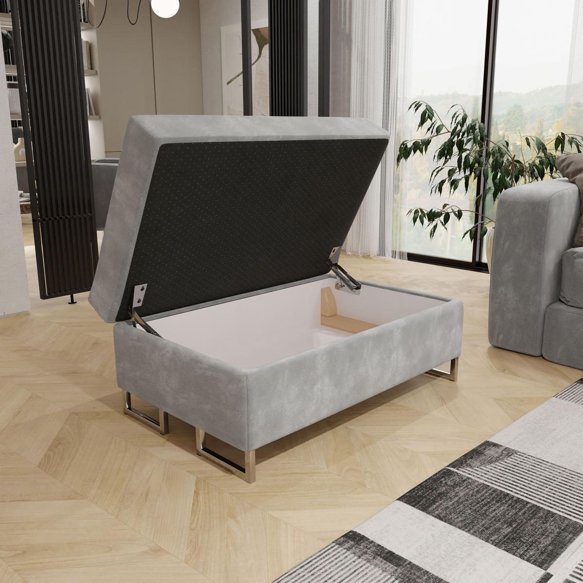POLSTERHOCKER BARLET Hellgrau 100x60 cm - Hellgrau, Textil (100/41/60cm) - MASSENO