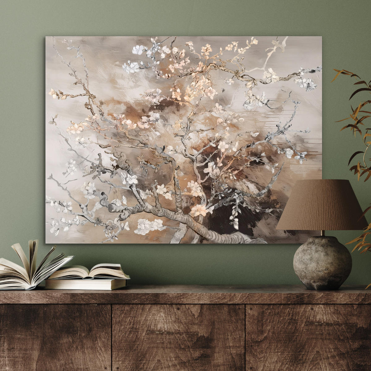 KOVOVÝ OBRAZ Mandľový kvet - Umenie - Van Gogh - Béžová - Abstraktné 80x60 cm - hnedá, kov (80/60cm) - MuchoWow