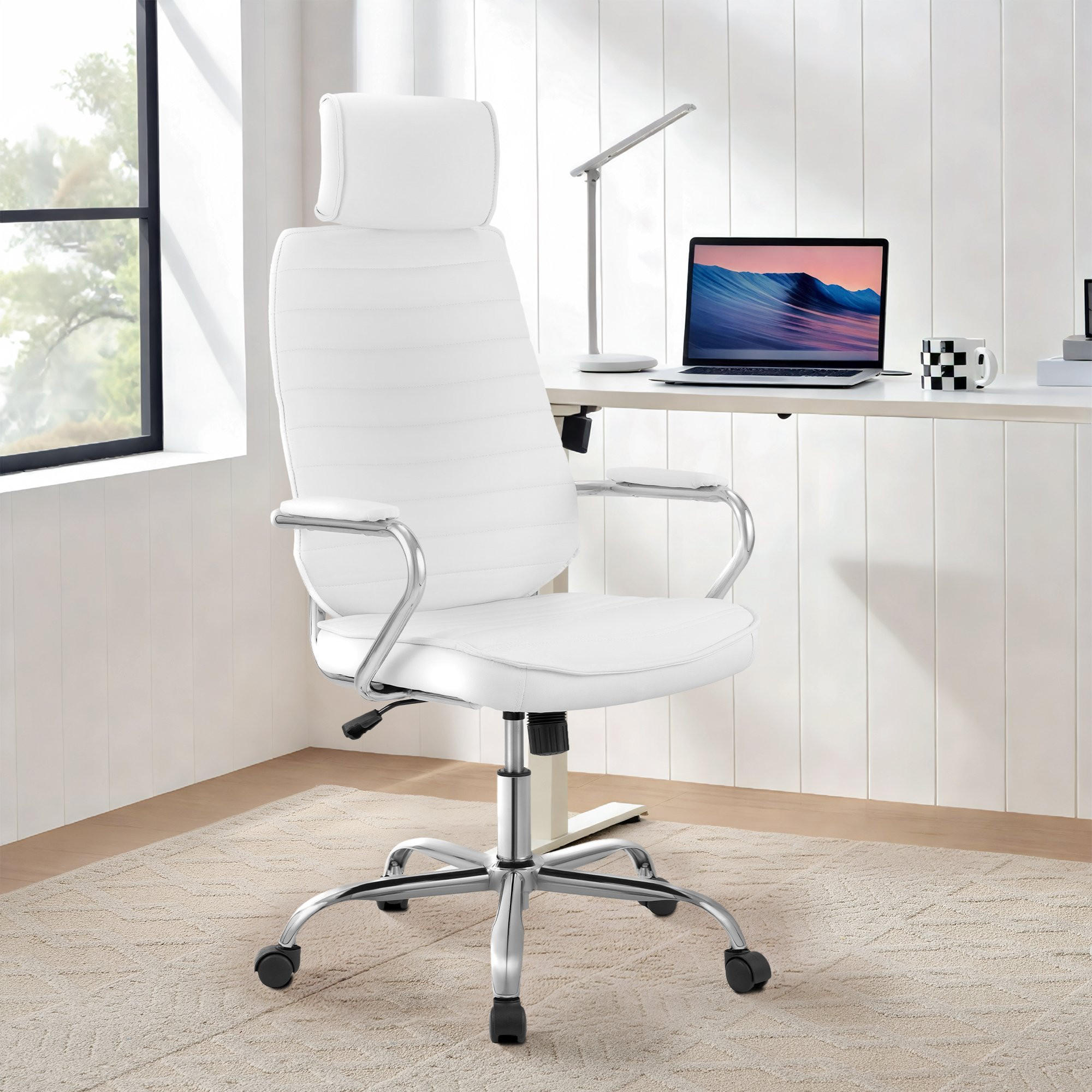 CHEFSESSEL Lederlook Weiß - Chromfarben/Weiß, Textil/Metall (60/117/67cm) - CLP