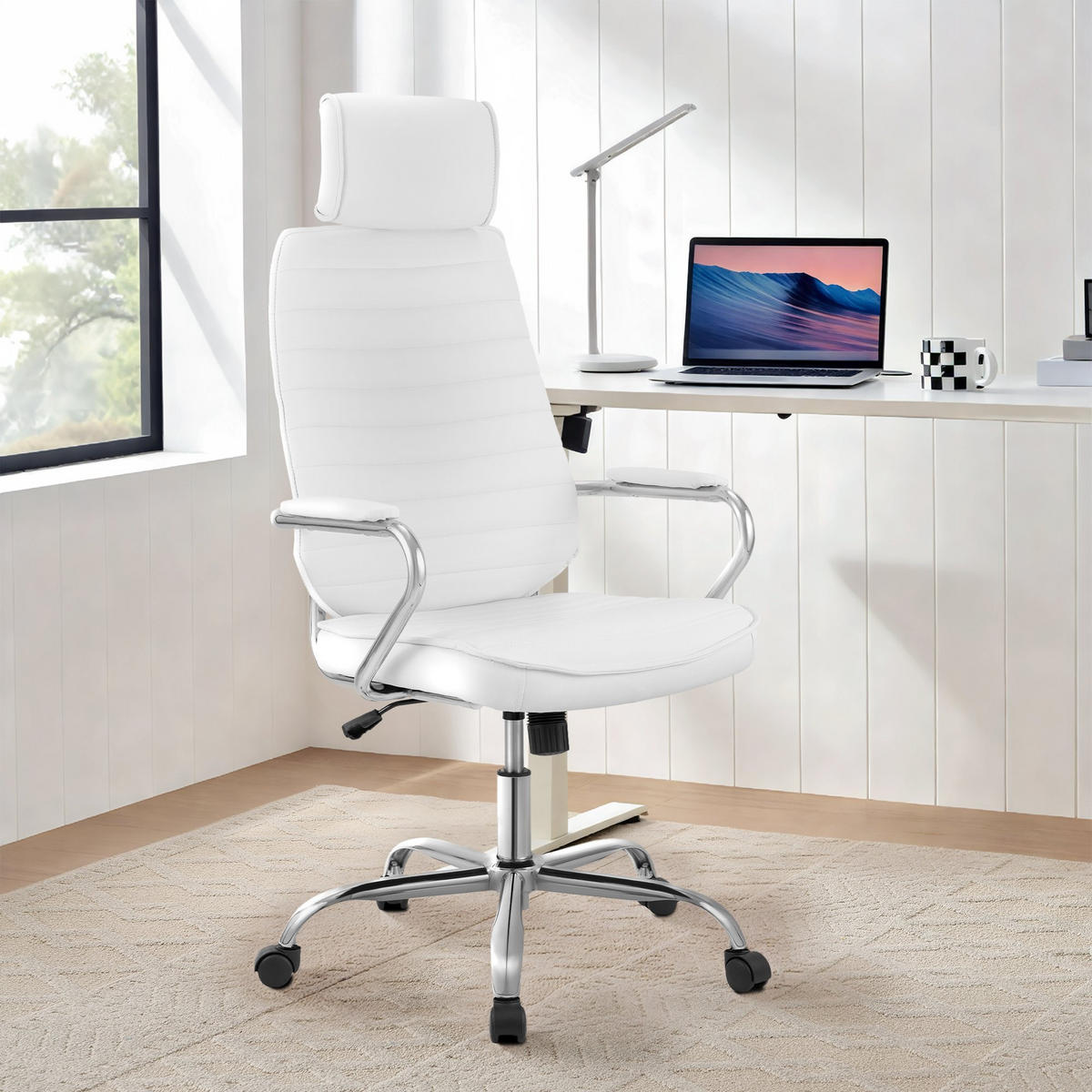 CHEFSESSEL Lederlook Weiß - Chromfarben/Weiß, Textil/Metall (60/117/67cm) - CLP