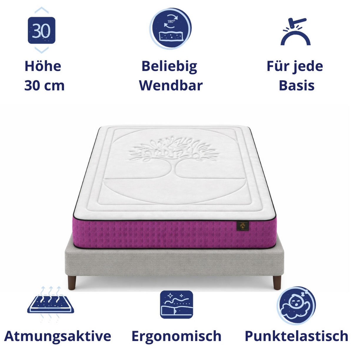 KALTSCHAUMMATRATZE Life Tree H3/H4 90x190 - Weiß, Textil (90/190cm) - Dagostino Home