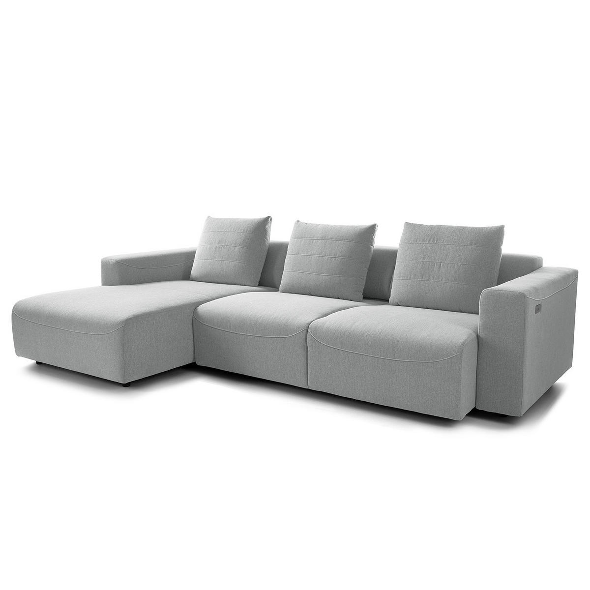 2,5-SITZER ECKSOFA mit Longchair - Webstoff - Hellgrau/Schwarz, Kunststoff/Textil (286/170cm) - home24