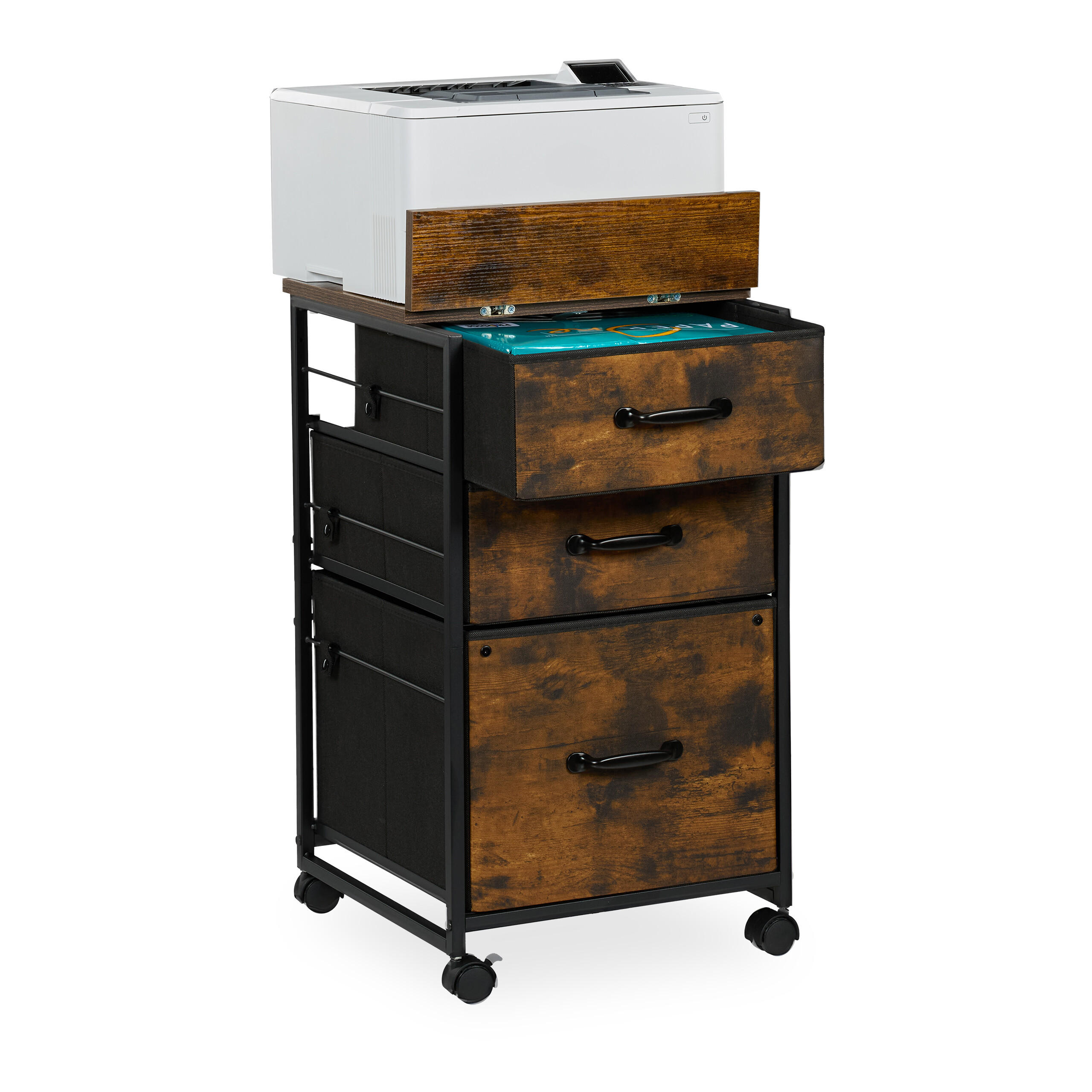ROLLCONTAINER - Multicolor, Holzwerkstoff/Textil (40/68/40cm) - Relaxdays