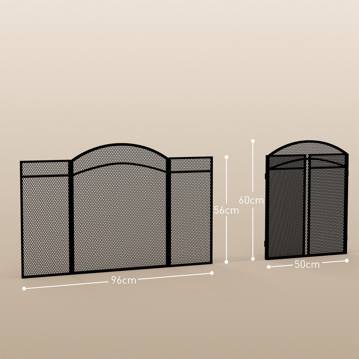 KAMINSCHUTZGITTER, Klappbares Kamingitter mit 3 Paneelen, 96 x 60 cm, Schwarz - Schwarz, Metall (1/60/96cm) - HOMCOM