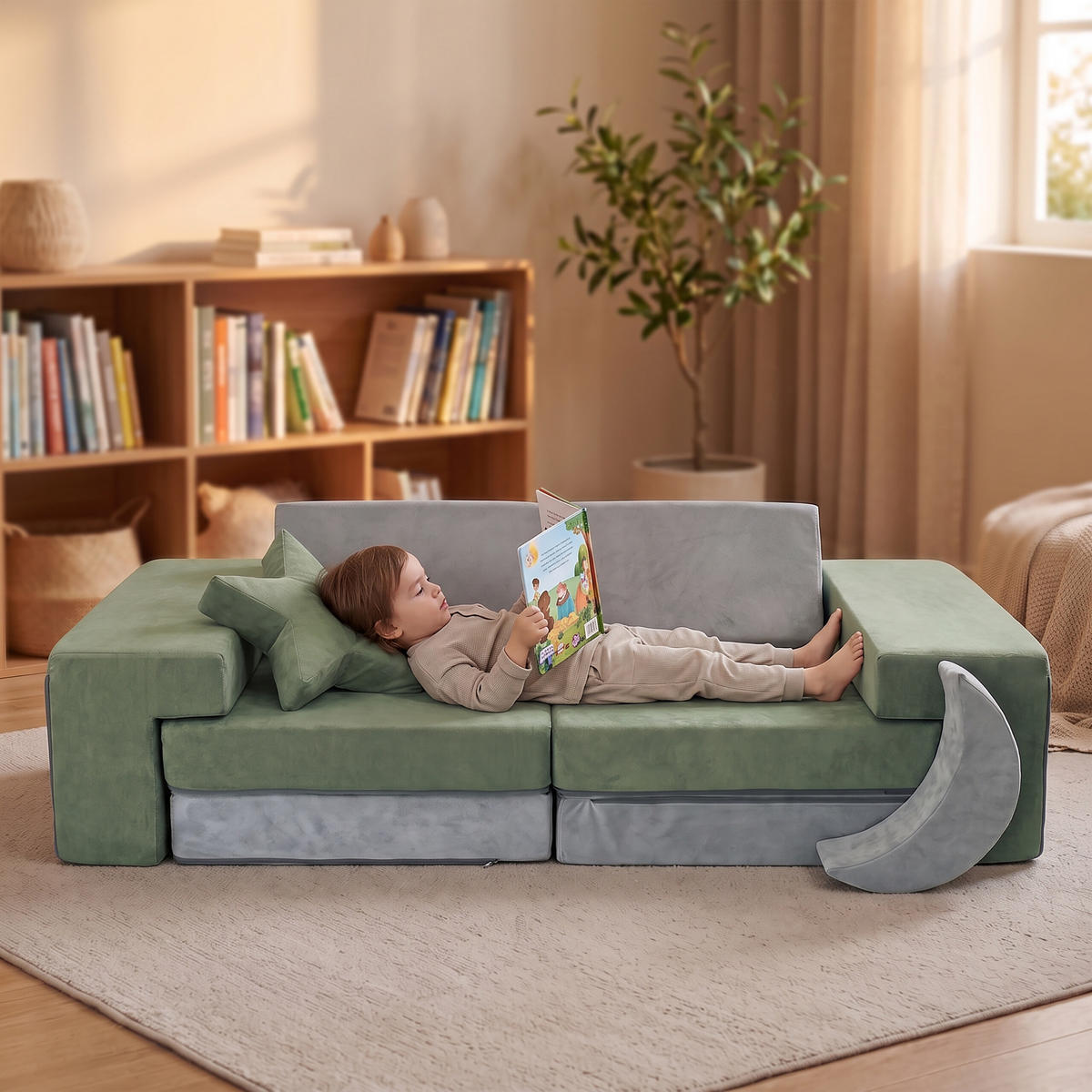 SPIELSOFA Grün Kinder modular 10-tlg. - Multicolor, Kunststoff/Textil (140/45/65cm) - Relaxdays