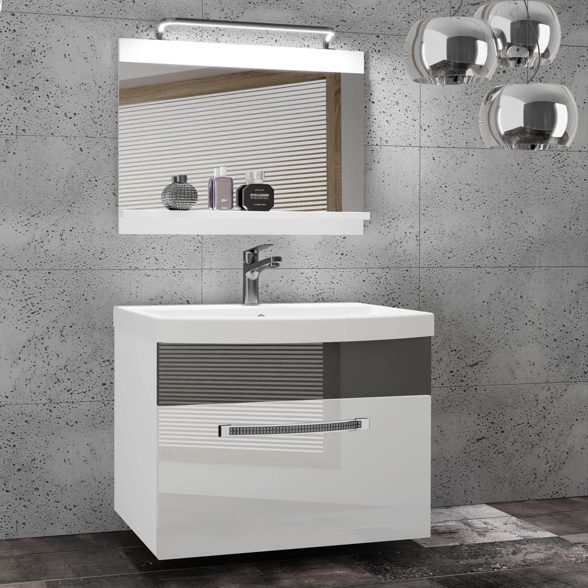 BADMÖBEL Badezimmer Weiß/ Silber, Glänzend - Silberfarben/Weiß, Holz (60/51/40cm) - B BELINI GROUP