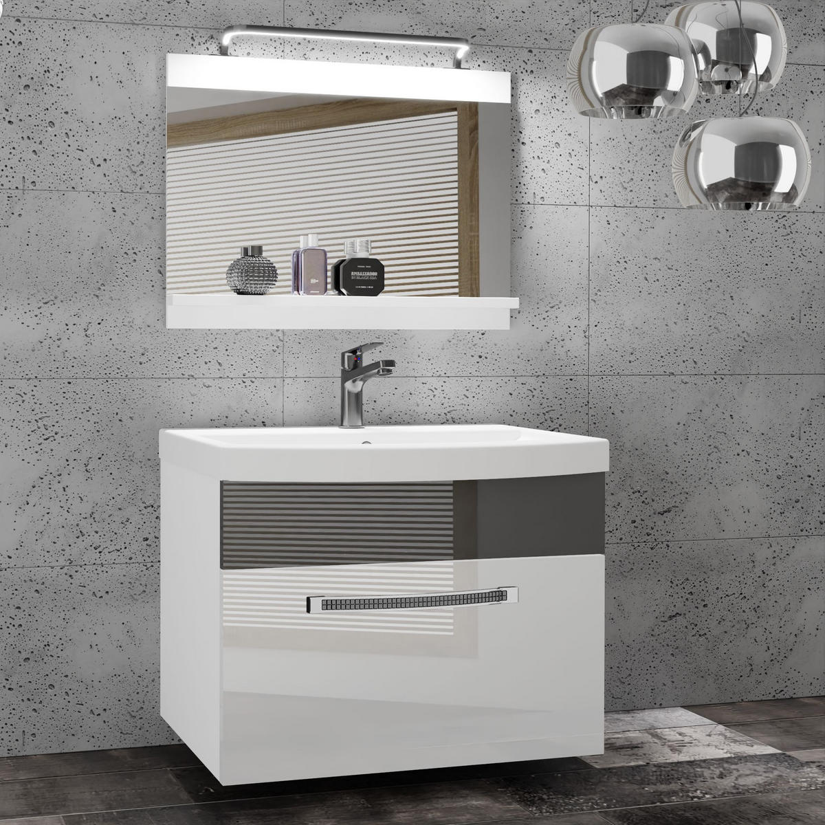 BADMÖBEL Badezimmer Weiß/ Silber, Glänzend - Silberfarben/Weiß, Holz (60/51/40cm) - B BELINI GROUP