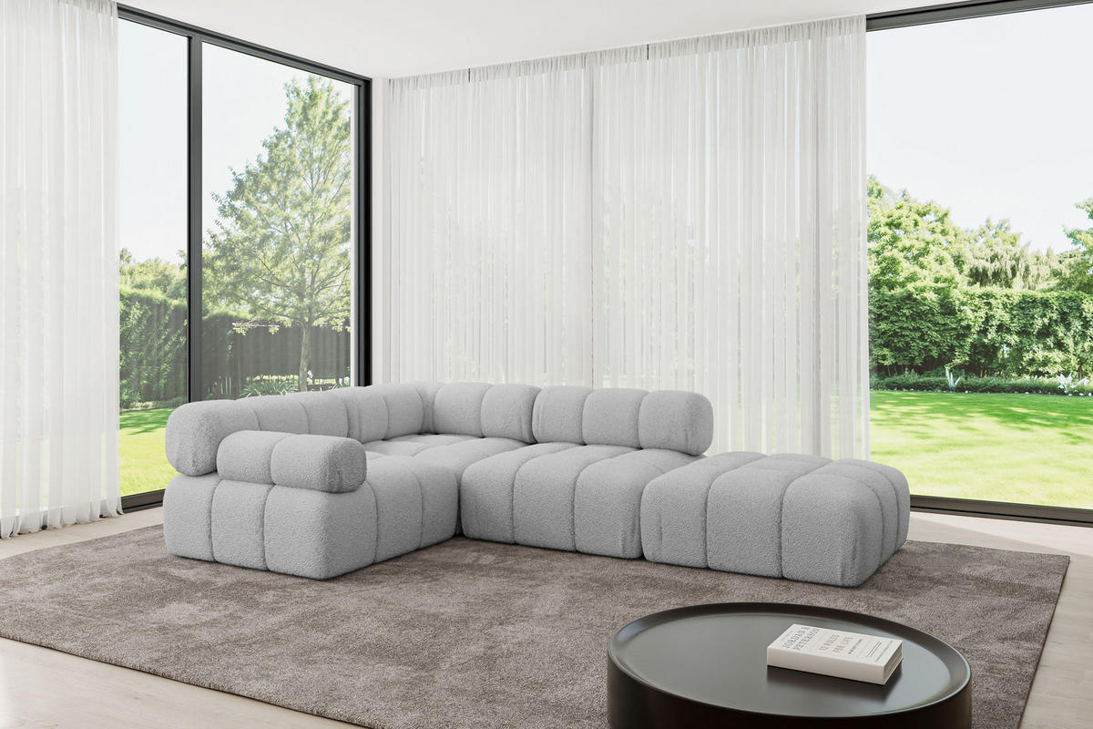 ECKSOFA modulares Sofa Felto-L1 - 285x190x70 cm Hellgrau Bouclé - Hellgrau, Holzwerkstoff/Textil (285/190cm) - ALTDECOR