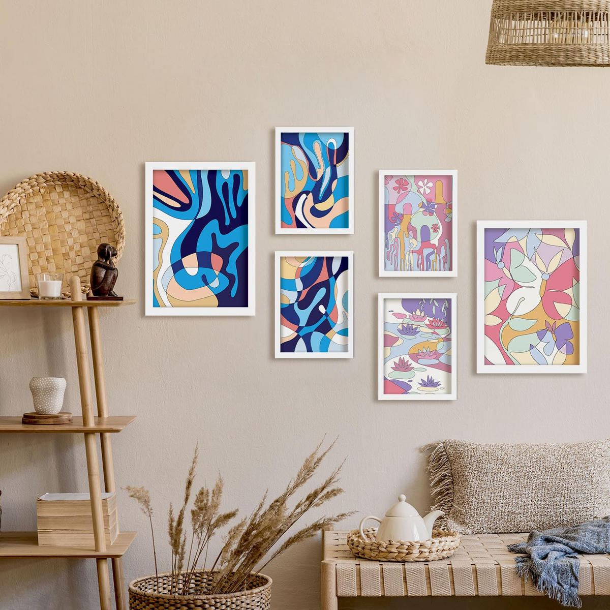 POSTER Set Mit 6 Ethischer Stil Abstrakt Größe A3 & A4 Weißer Rahmen - Weiß, Papier (29.7/1cm) - Nacnic
