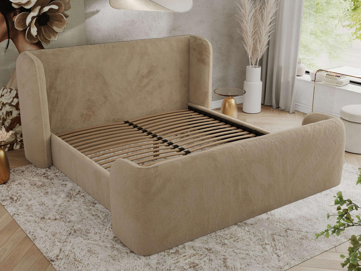 POLSTERBETT EMORA CLASSIC DUO 140/200 - Beige Plüsch - Multipocket-Matratze - Beige, Textil (140/200cm) - MKS