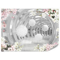 FOTOTAPETE für Wohnzimmer Tunnel mit BLUMEN KUGELN Floral Perspektive 500x350 - Rosa/Weiß, Papier (500/350cm) - Muralo