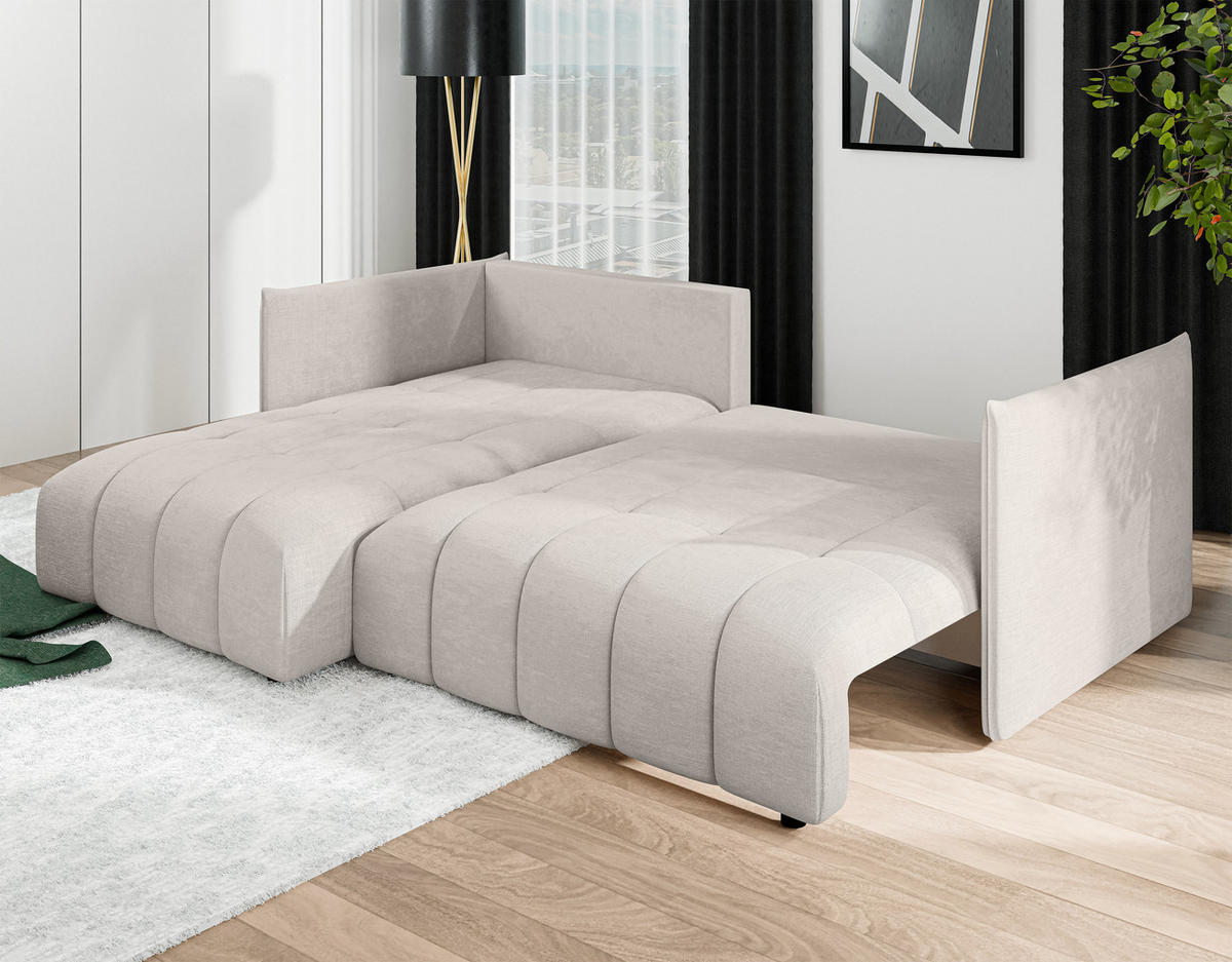 ECKSOFA L Form Gaziante Beige 245/182/83 cm – mit Bettkasten - Beige/Schwarz, Kunststoff/Textil (245/182cm) - AX Living