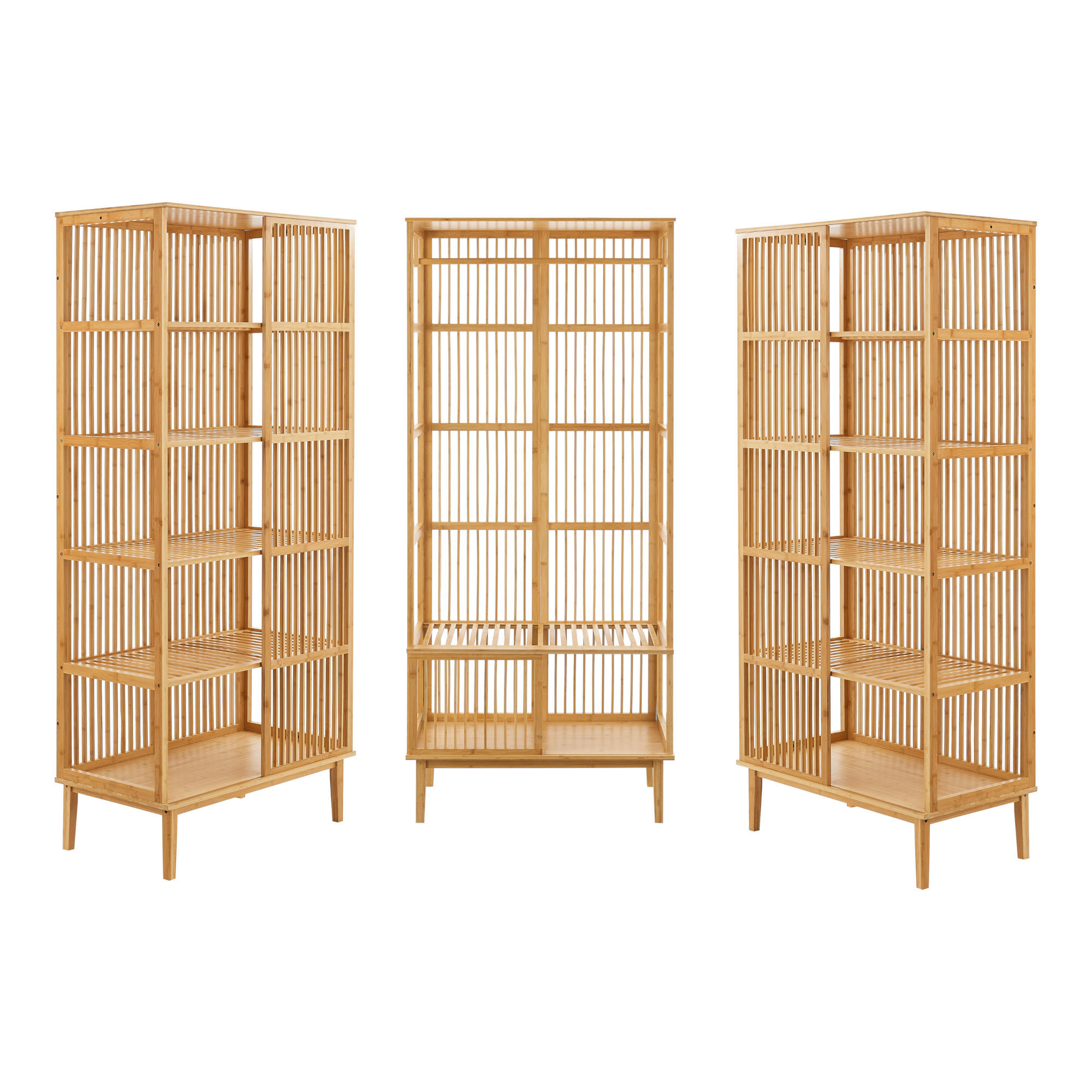 Thumbnail - [en.casa] Garderobenschrank, Natur, Holz, Bambus, Rechteckig, 240x185x45 cm, Garderobe, Garderoben-Sets & Serien, Garder...