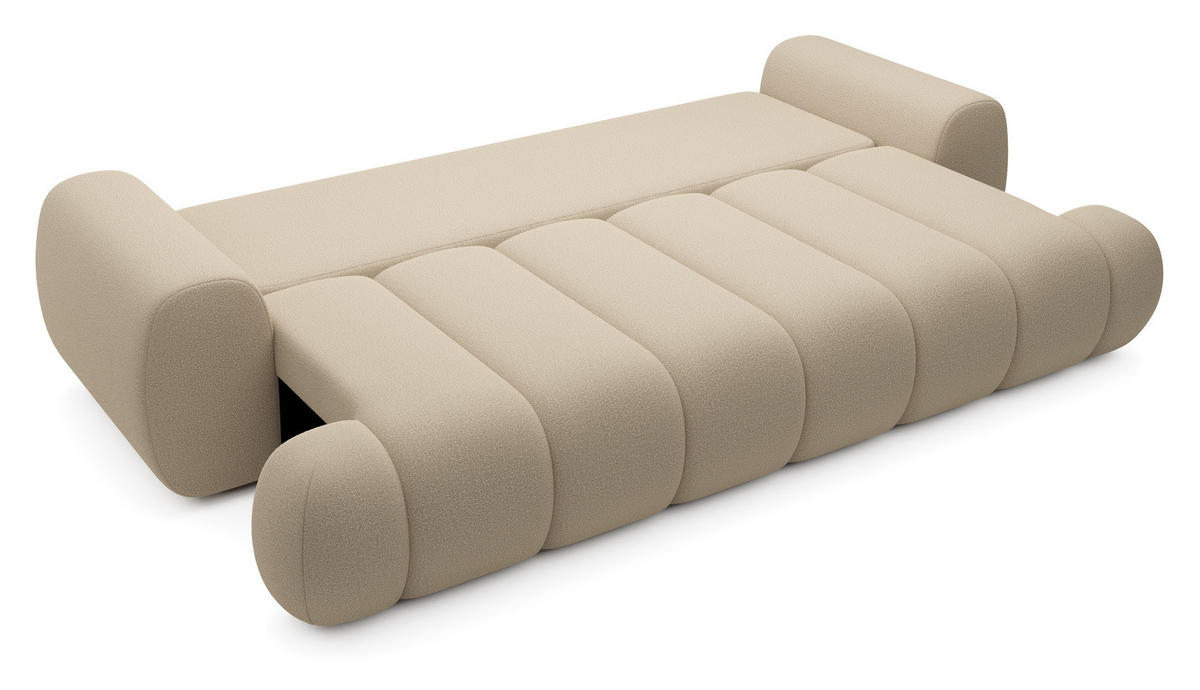 SOFA 260 cm mit Schlaffunktion Puro, Bettkasten, Modern Design, Beige - Beige, Holz (263/81/110cm) - Emporius