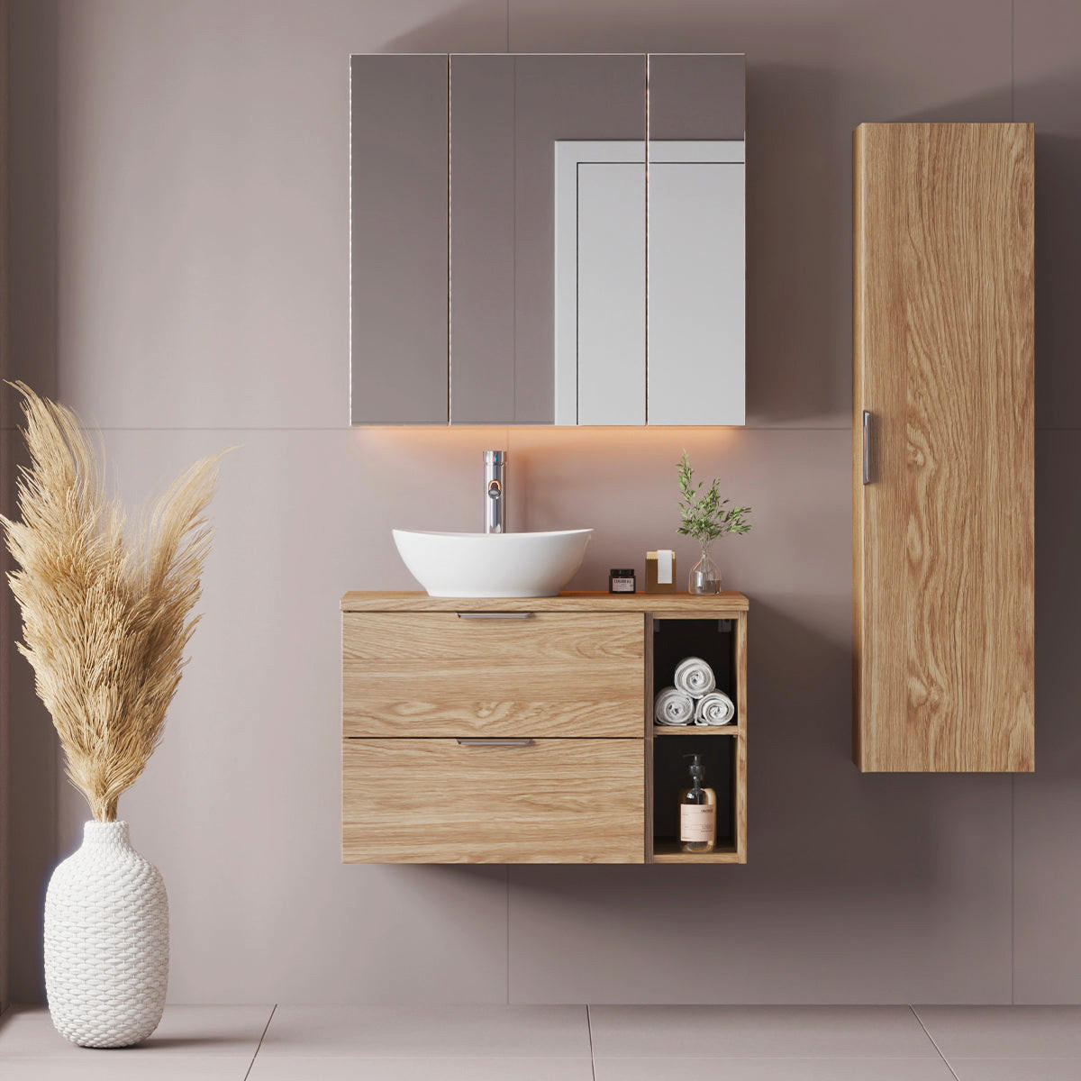 BADMÖBEL 80.6cm Astrid 2er-Set Holz - Braun, Holzwerkstoff (80.6/52.2/46.5cm) - Petits-meubles