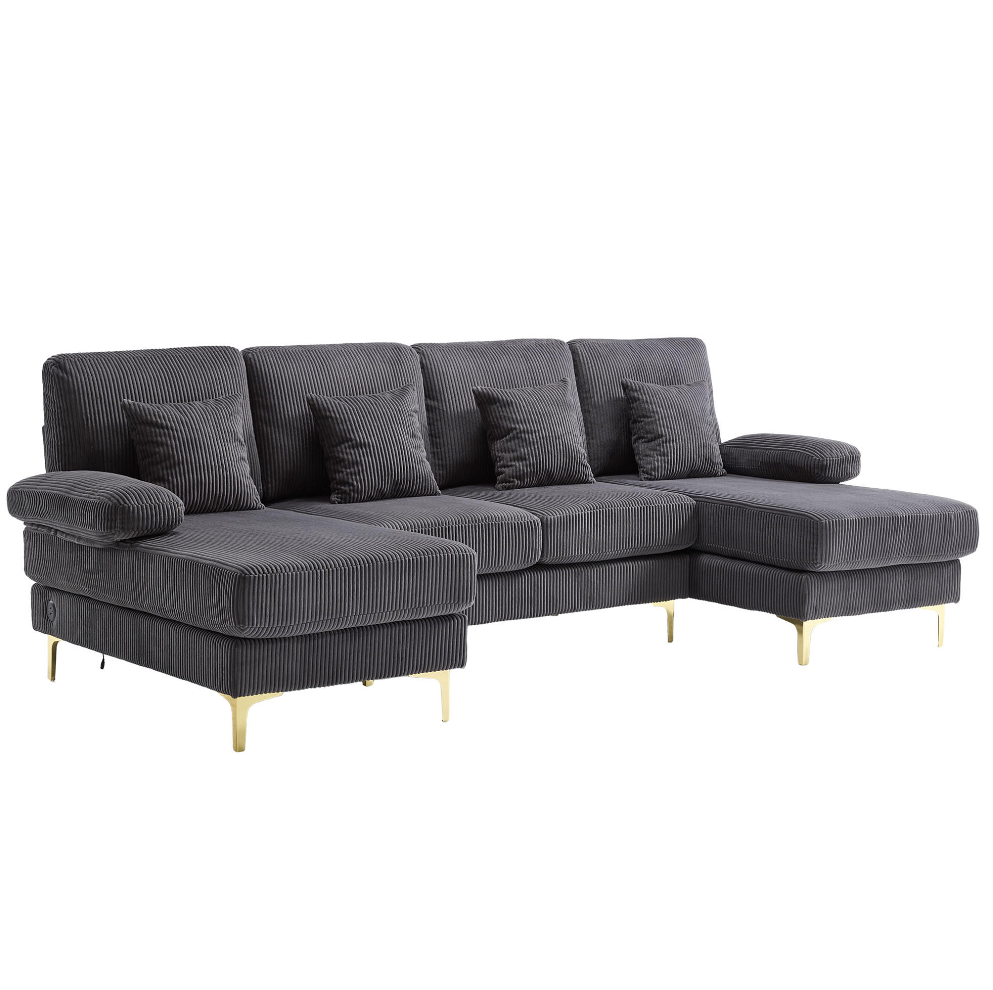 WOHNLANDSCHAFT 265/135/88 cm in Grau mit LED-Beleuchtung und USB-Anschluss - Grau, Textil (135/88/265cm) - Flora Grace