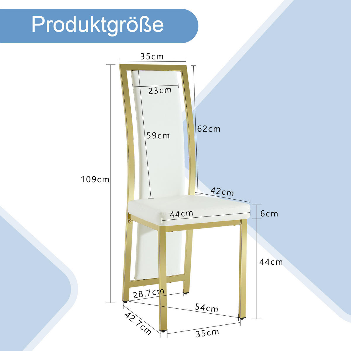 ESSZIMMERSTUHL 4er-Set mit hoher Rückenlehne 109 cm PU-Leder Weiß Gold - Weiß, Metall (42.7/109/44.1cm) - Meubliv