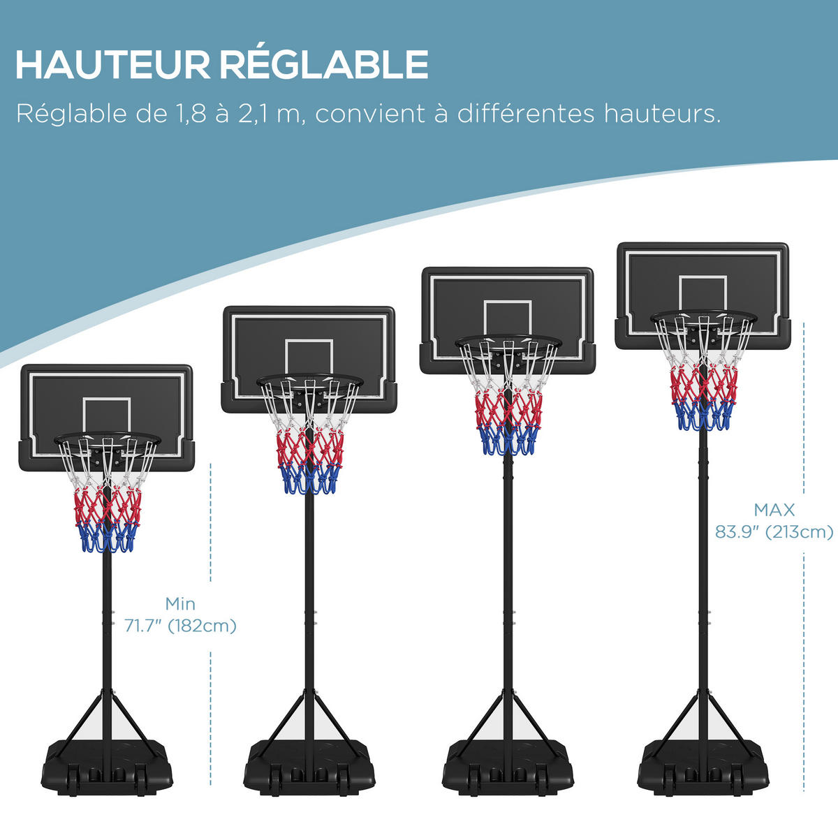 BASKETBALLKORB DE-18520 höhenverstellbar 182-213 cm Schwarz - Schwarz, Metall (55/74cm) - ComfortXL