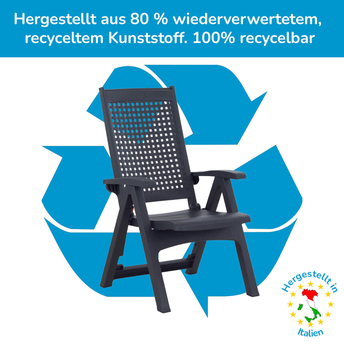 KLAPPSTUHL Milano 2er Pack Anthrazit Mit Polster - Anthrazit, Kunststoff (63/108/85cm) - Shaf