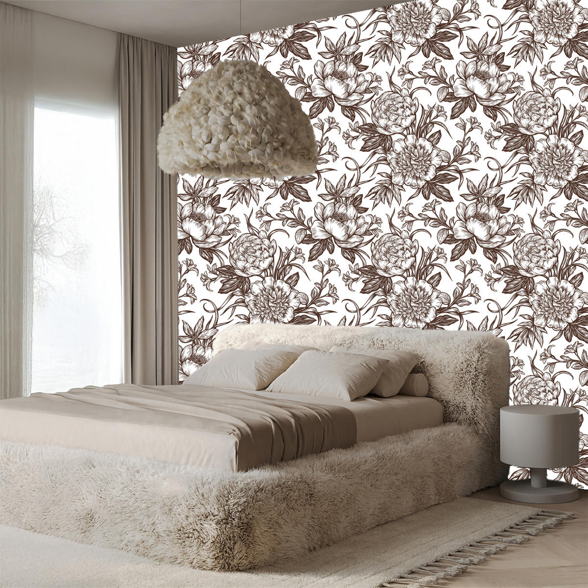 VLIESTAPETE Vintage-Pfingstrosen – Braun, Weiß – 50x1000 cm - Braun/Weiß, Papier (50/1000cm) - Muralo
