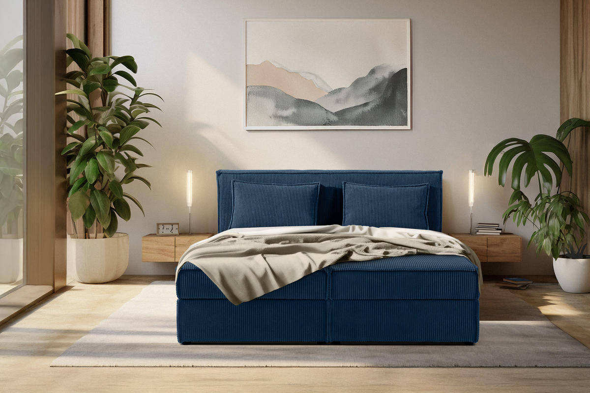 BOXSPRINGBETT ROTI mit Stauraum, marineblau - Schwarz/Dunkelblau, Holz/Holzwerkstoff (160/200cm) - KONSIMO®