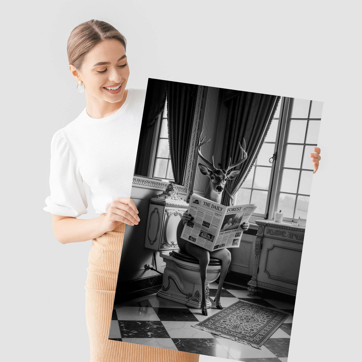 POSTER für Badezimmer WC HIRSCH in der Toilette Schwarz-Weiß Abstraktion 30x40cm - Schwarz/Weiß, Papier (30/40/1cm) - Muralo