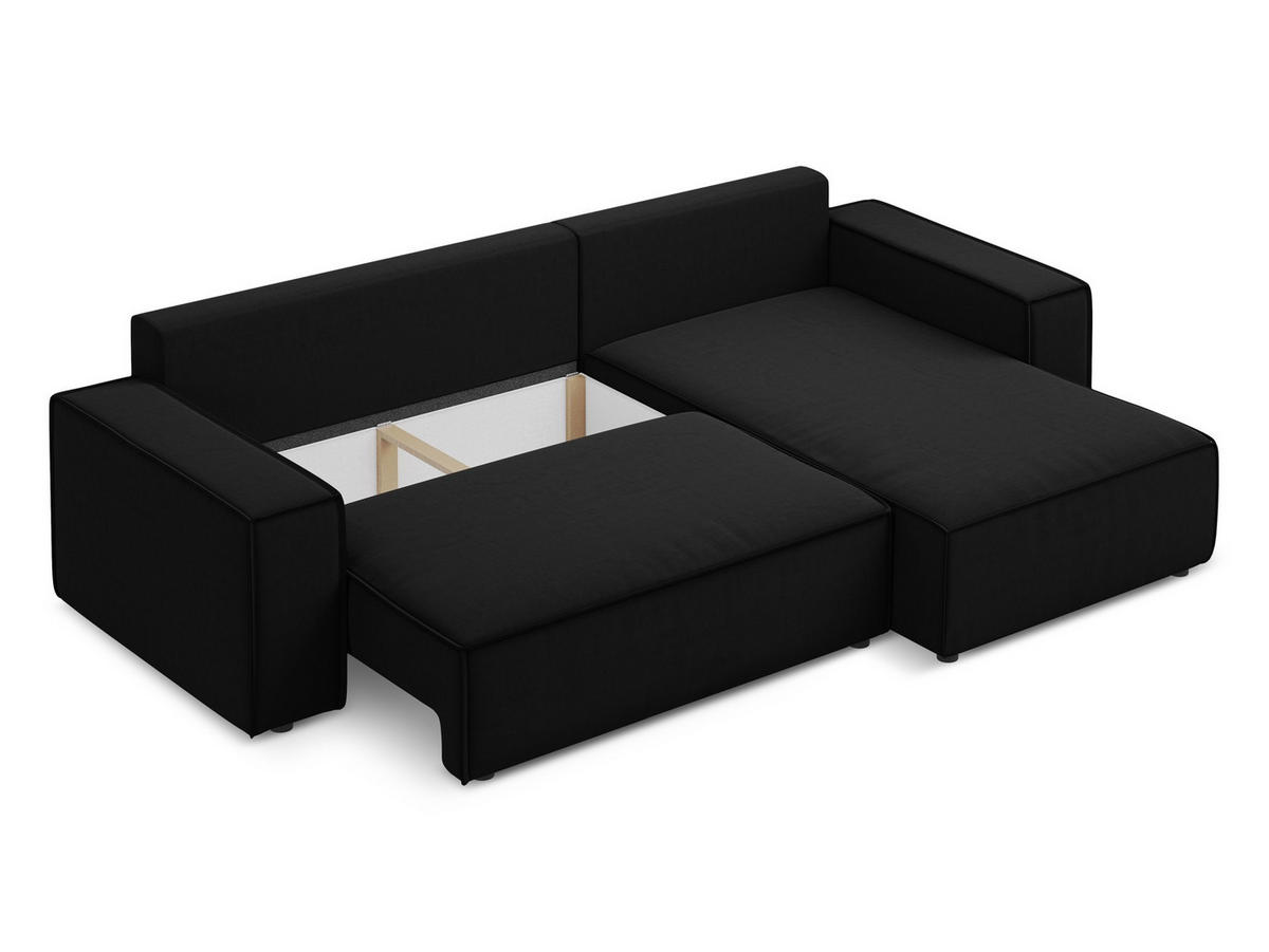ECKSOFA mit Schlaffunktion Samt Stoff Schwarz - Schwarz, Kunststoff/Textil (290/185cm) - Makamii