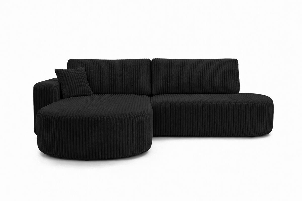 ECKSOFA Mit Schlaffunktion Und Bettkasten, Cordstoff Tilia, Schwarz, Links, ROUND ONE OPEN XL - Schwarz, Holz (262/175cm) - Kaiser Möbel