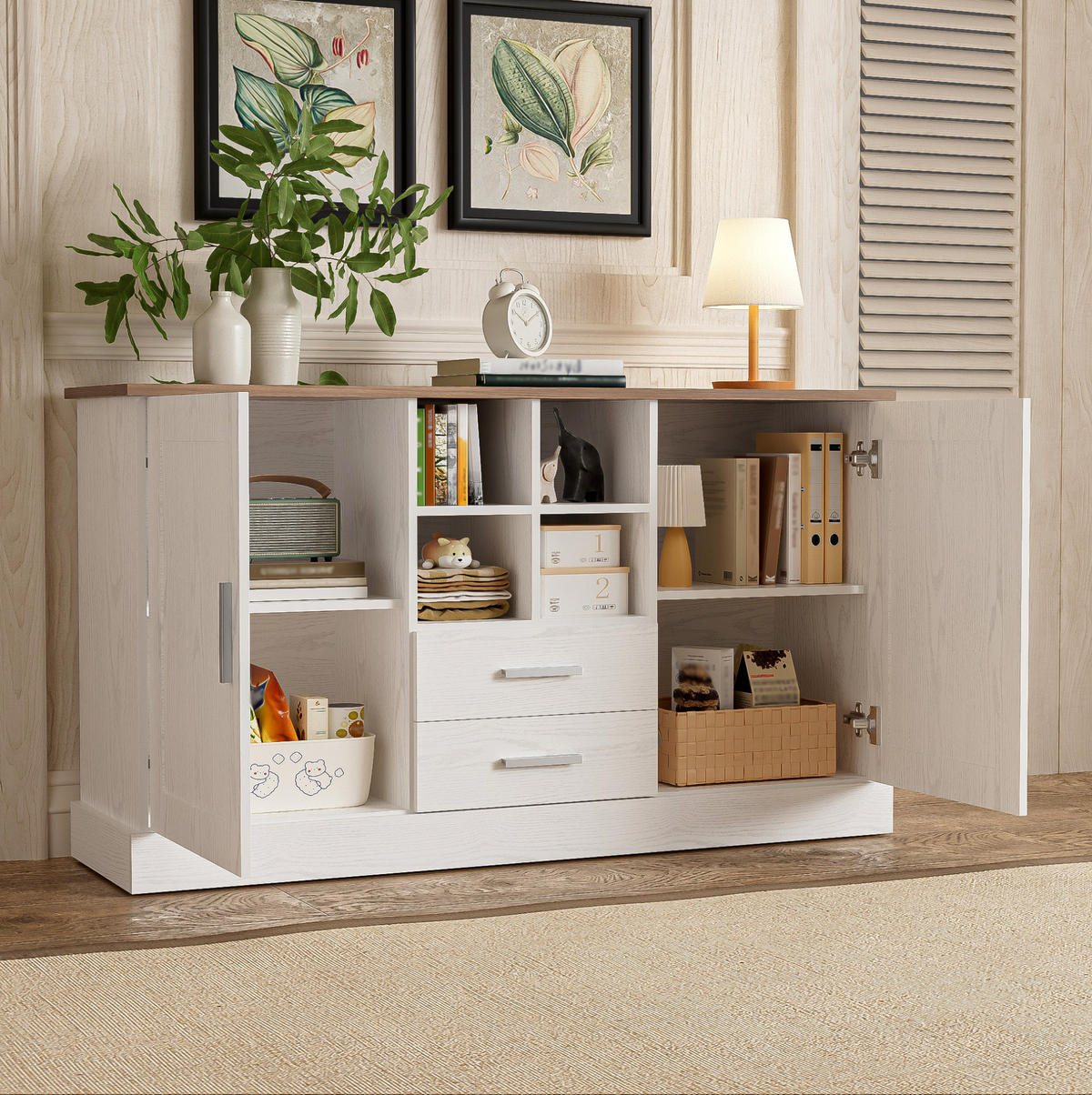 SIDEBOARD 140/40/79,5 cm in Weiß und Braun mit 2 Türen und 2 Schubladen - Braun, Holzwerkstoff (140/79.5/40cm) - Flora Grace