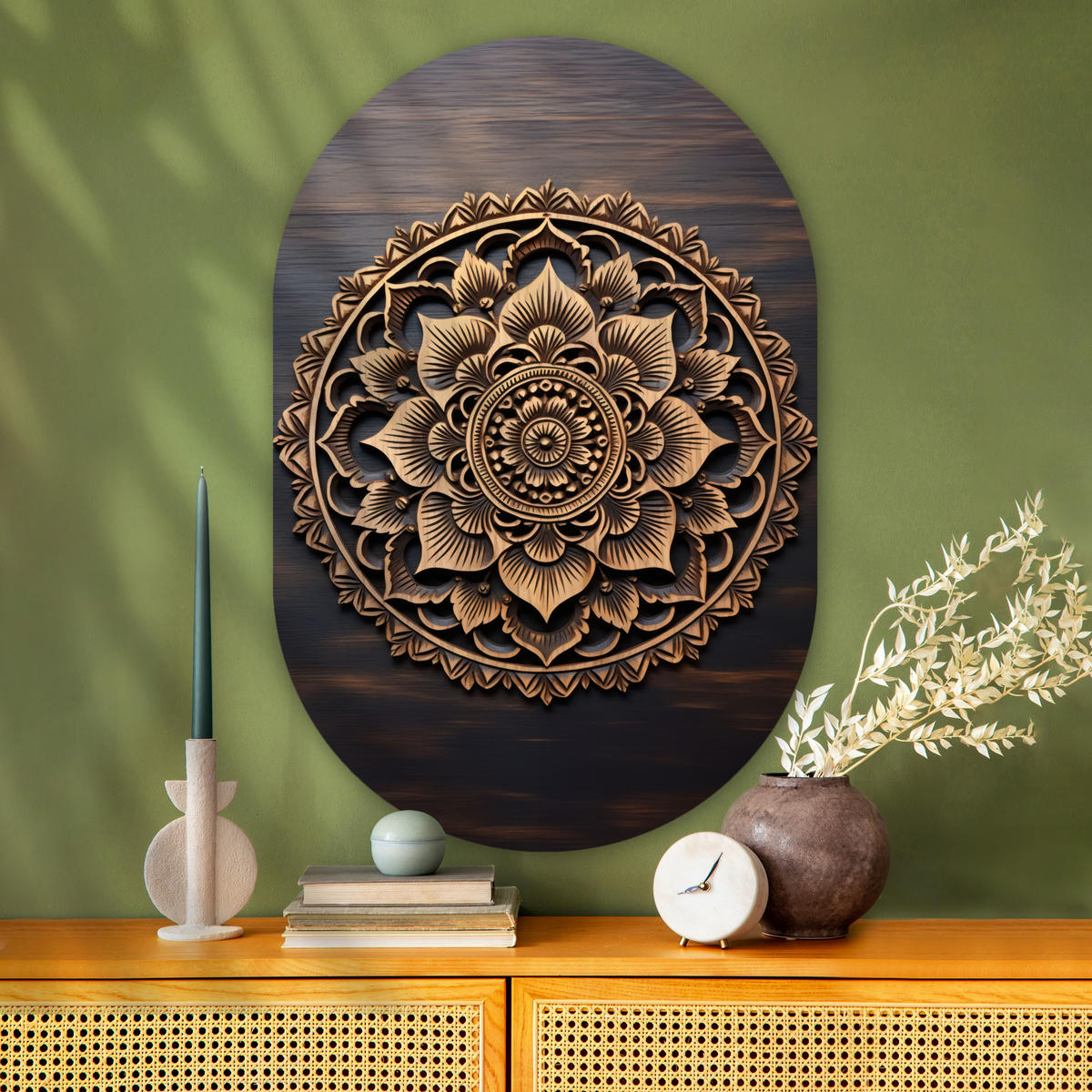 WANDBILD Mandala - Holz - Blumen - Braun 80x120 cm - Gelb, Kunststoff (80/120cm) - MuchoWow