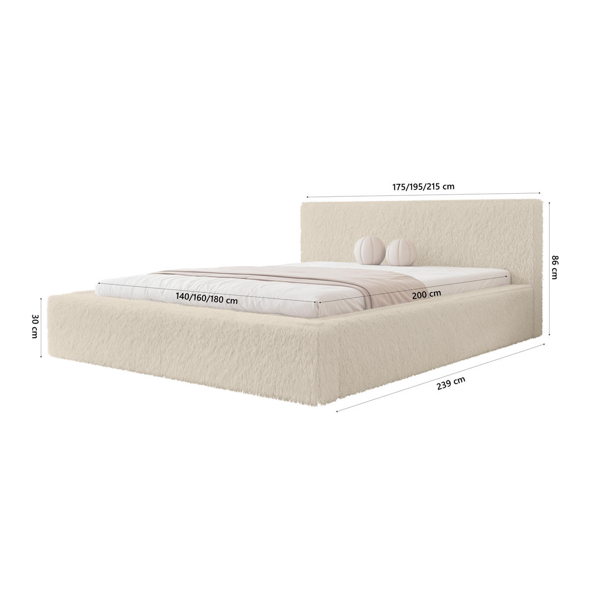 POLSTERBETT FLUMIA 180x200 cm, Beige - Beige, Textil (200/180cm) - Fedve