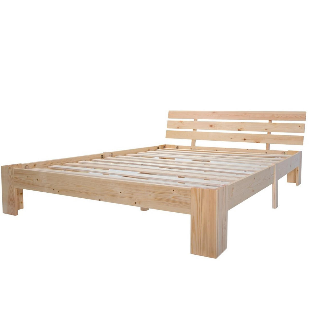HOLZBETT 140/200 cm mit Kopfteil aus Massivholz Kiefer – inkl. Lattenrost - Naturfarben, Holz (140/200cm) - BEAOK