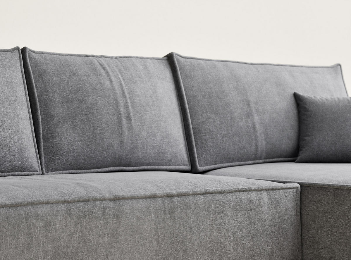 ECKSOFA Maze Grau Chenille-Stoff - Rechts Seite - Schwarz/Grau, Holz/Holzwerkstoff (294/185cm) - Maison de Reve