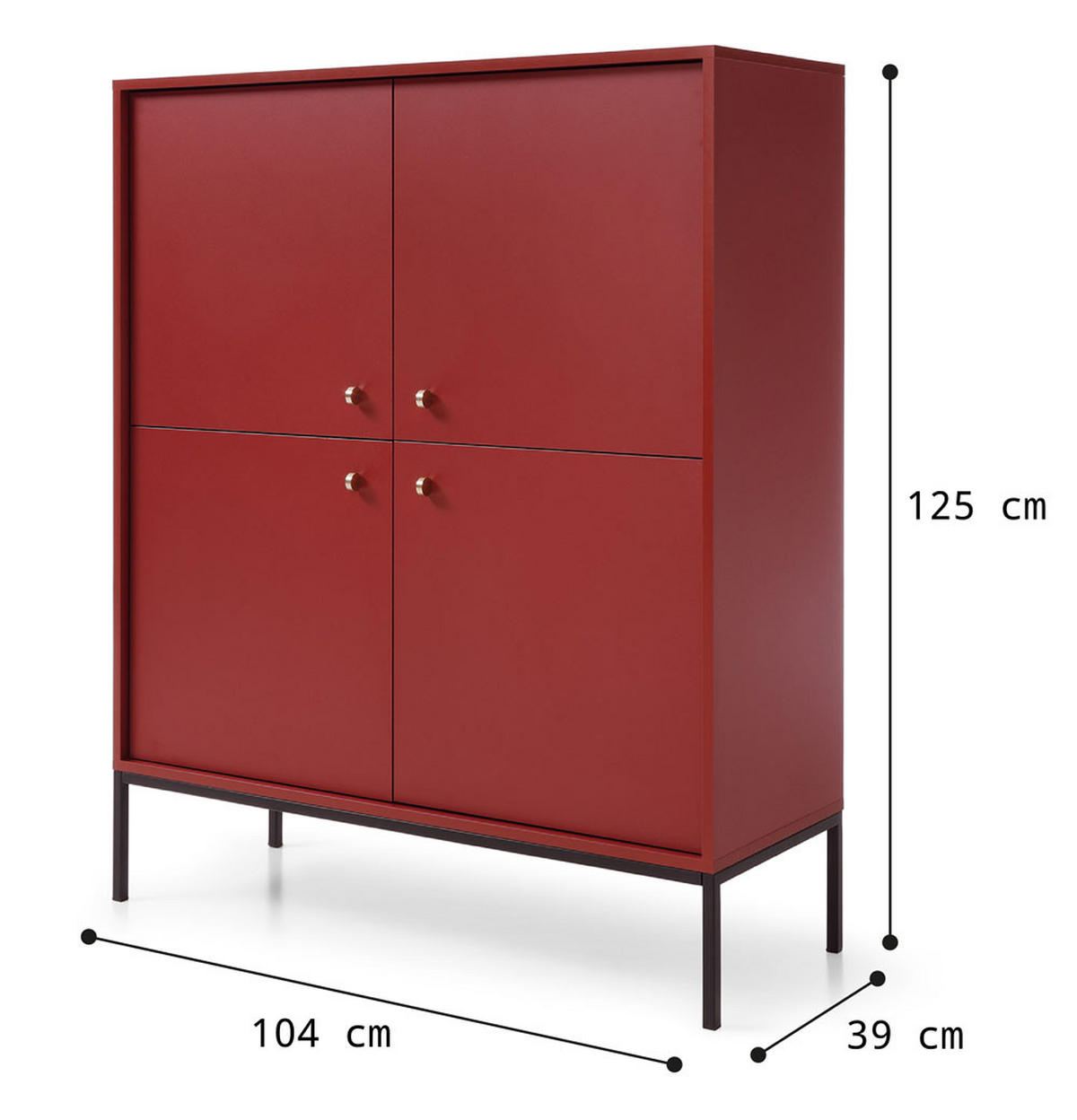 HIGHBOARD Mono bordeauxrot 103,5 / 39 / 125,5cm - Bordeaux/Schwarz, Holzwerkstoff/Metall (103.5/125.5/39cm) - Feldmann-Wohnen