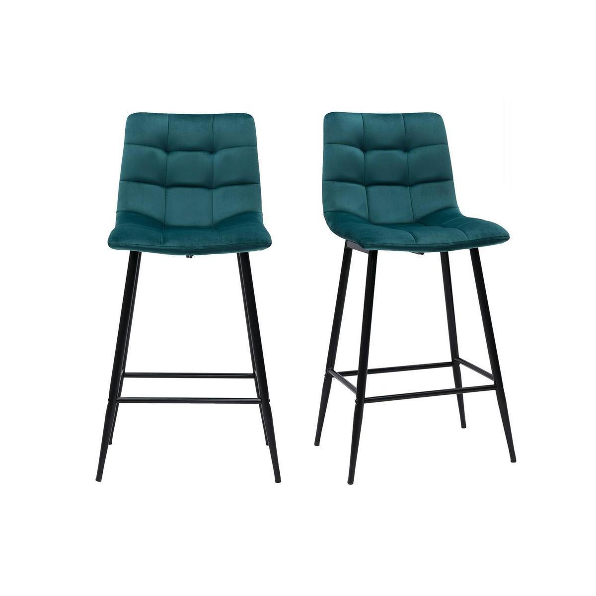 BARHOCKER Samt Petrol H65 cm 2er-Set MAXWELL - Blau, Textil (51/99/50cm) - Miliboo