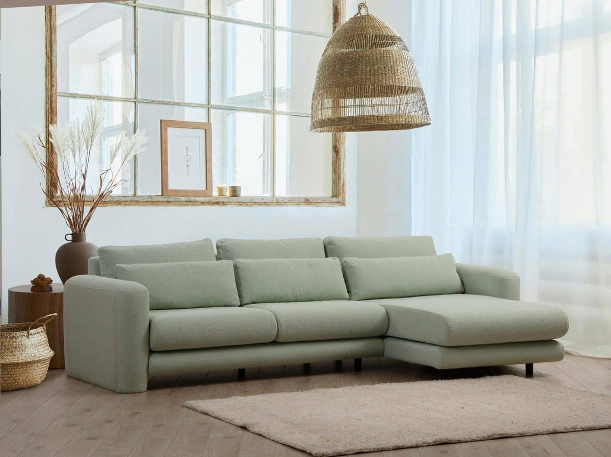 ECKSOFA mit losen Rückenkissen - Schwarz/Grün, Holz/Kunststoff (165/290cm) - myHomelando
