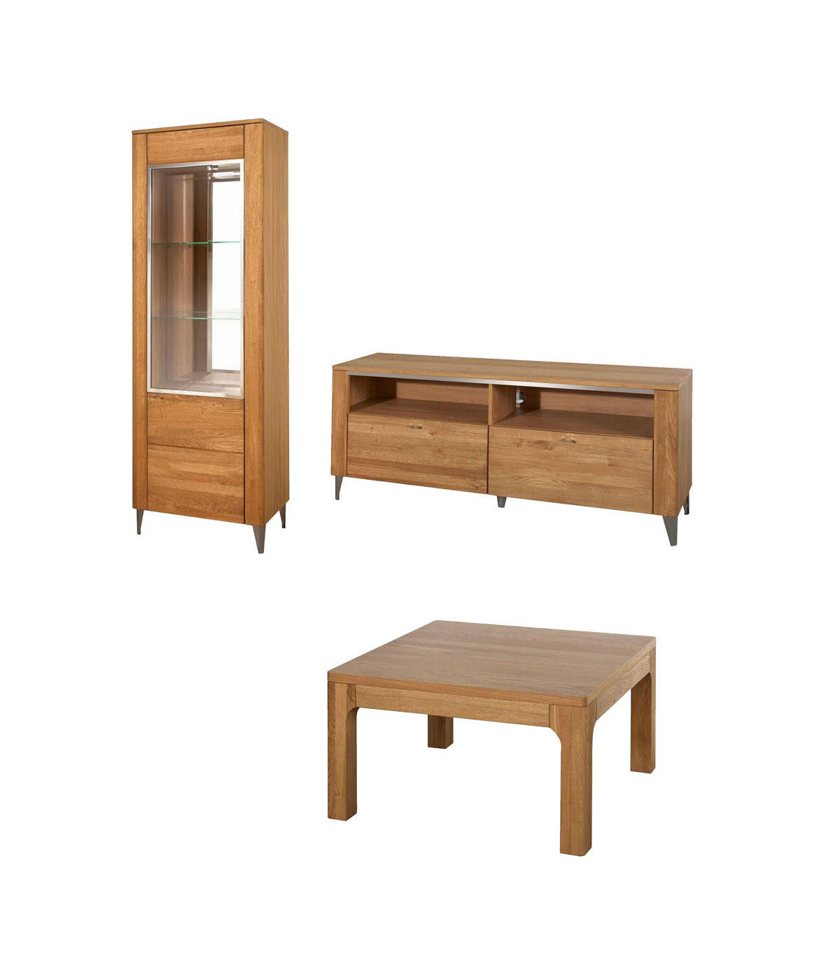 WOHNZIMMER-SET Latina Honig Eiche 3-teilig - Honigeiche/Braun, Holz/Metall (225/200/42cm) - Feldmann-Wohnen