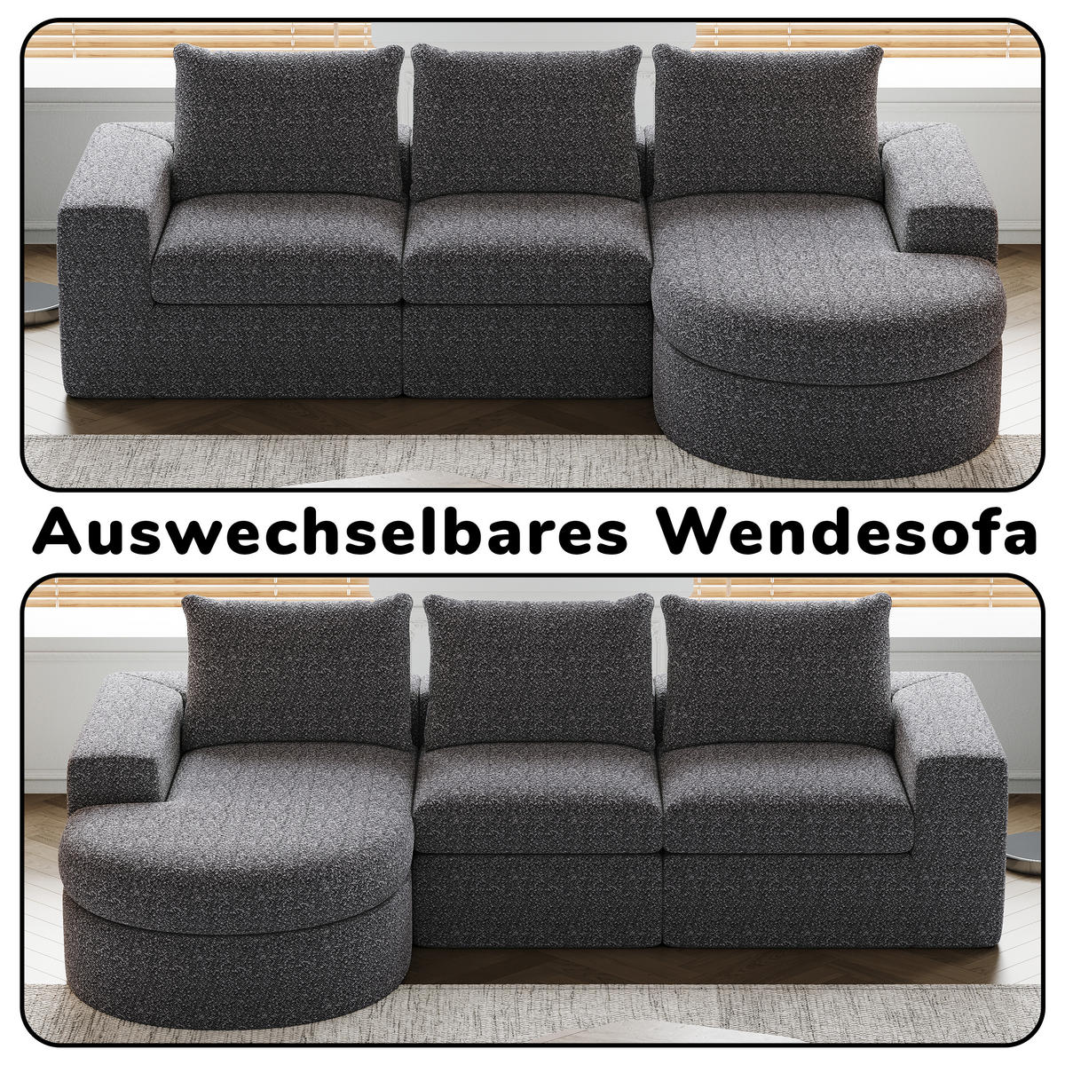 SCHLAFSOFA aus Chenille mit Liegestuhl, montagefrei - Grau, Textil (251/81/160cm)