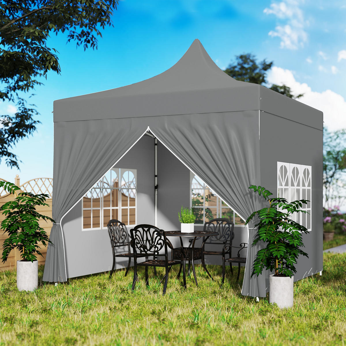PAVILLON DE-14028 3/3 m, 4 abnehmbare Seitenwände, 3 Fenster, höhenverstellbar Grau - Grau, Textil (290/325/290cm) - ComfortXL