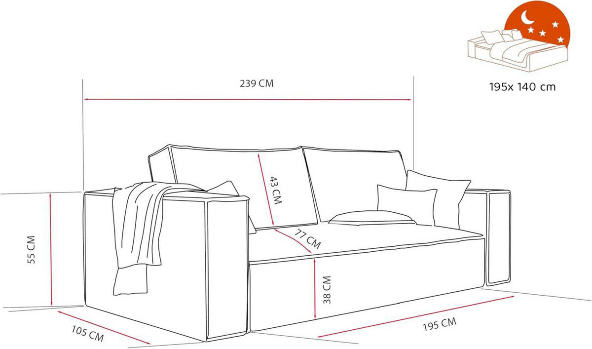 SOFA mit Schlaffunktion und Bettkasten, Blau - Blau, Holzwerkstoff/Textil (240/84/105cm) - Idohome