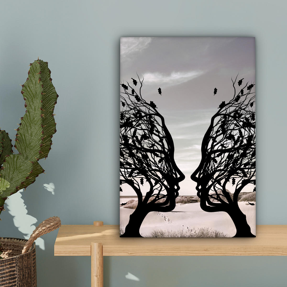 LEINWANDBILD Strand - Meer - Menschen - Baum - Moderne Kunst 20x30 cm - Hellgrau, Textil (20/30cm) - MuchoWow