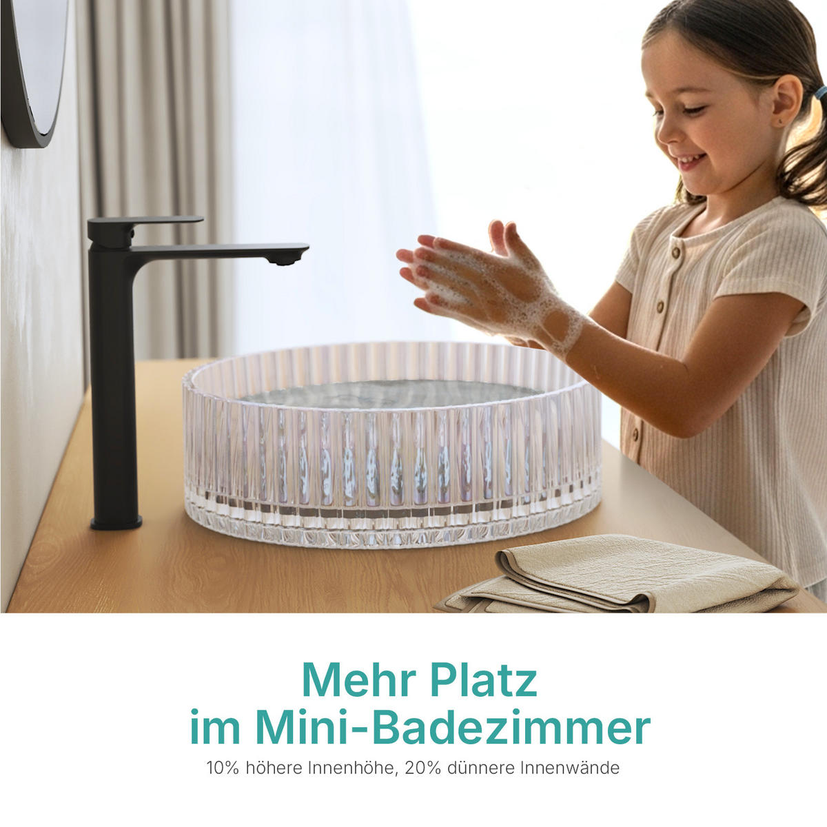 WASCHBECKEN Klarglasspüle Regenbogen Ø40 / 12 cm - Roségold, Glas (40/12/40cm) - EMKE