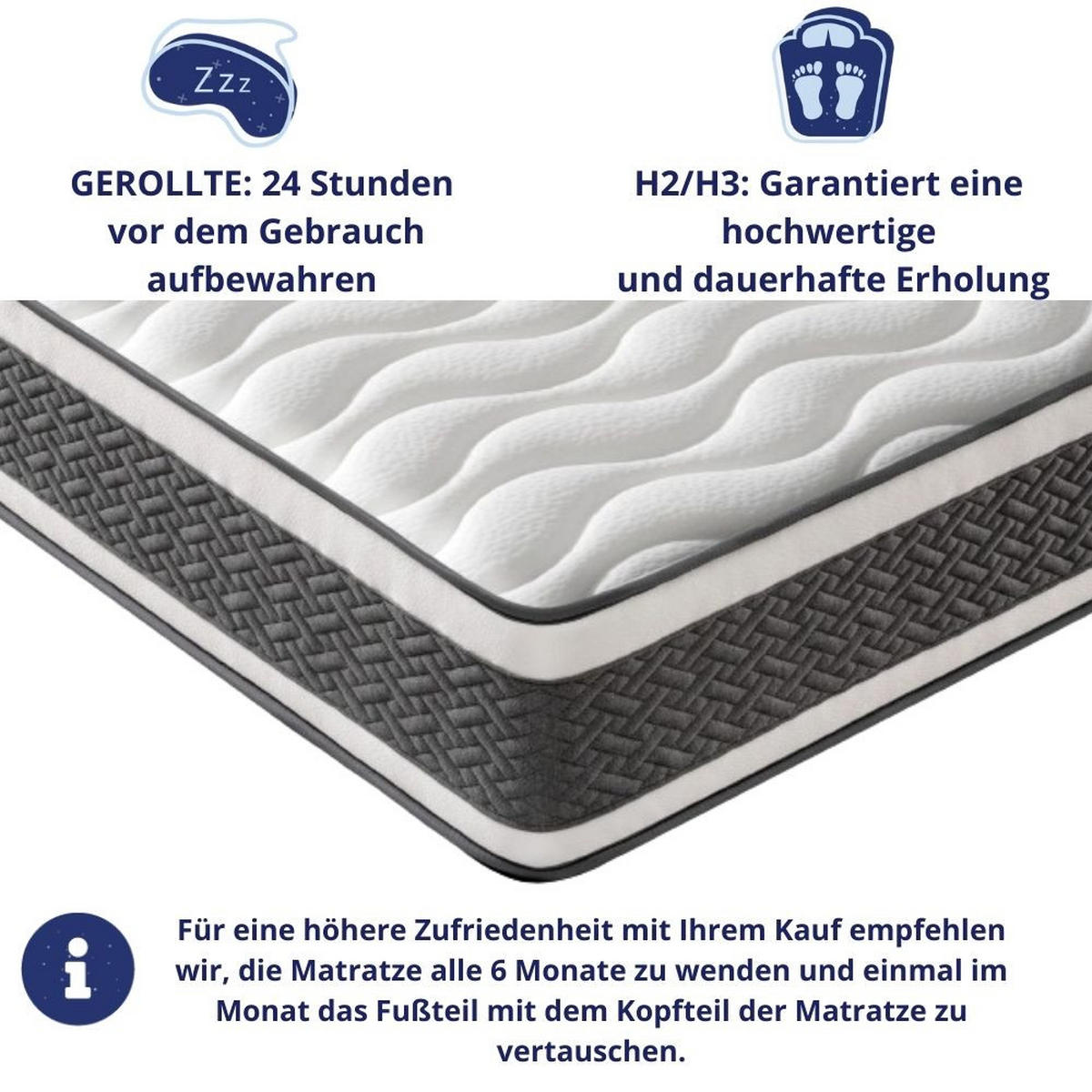 TASCHENFEDERKERNMATRATZE Montecarlo H3/H4 150x190 - Weiß, Textil (150/190cm) - Dagostino Home