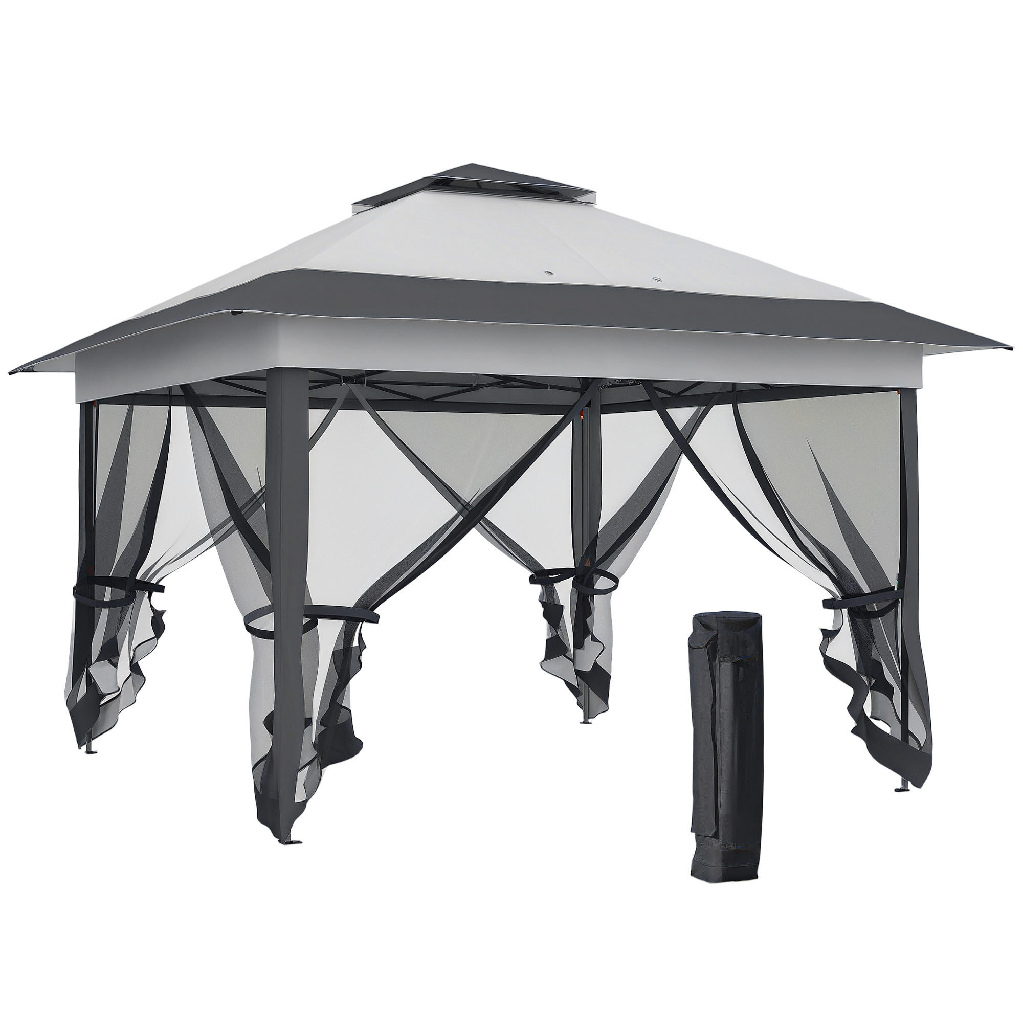 PAVILLON DE-13982 Pop-up, 4 Moskitonetze Grau - Grau, Metall (364/298/364cm) - ComfortXL
