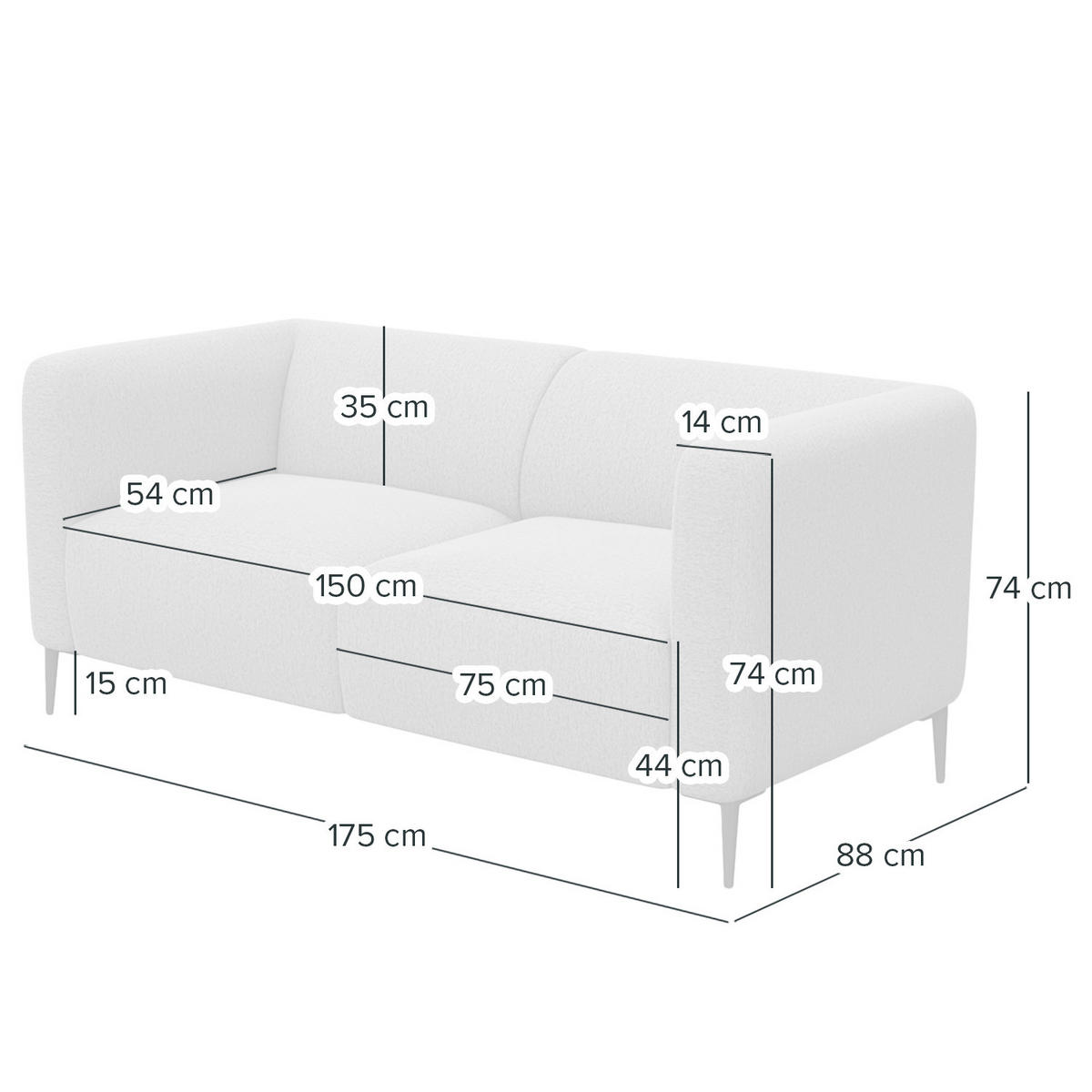 2,5-SITZER SOFA - Beige/Schwarz, Textil/Metall (175/74/88cm) - home24