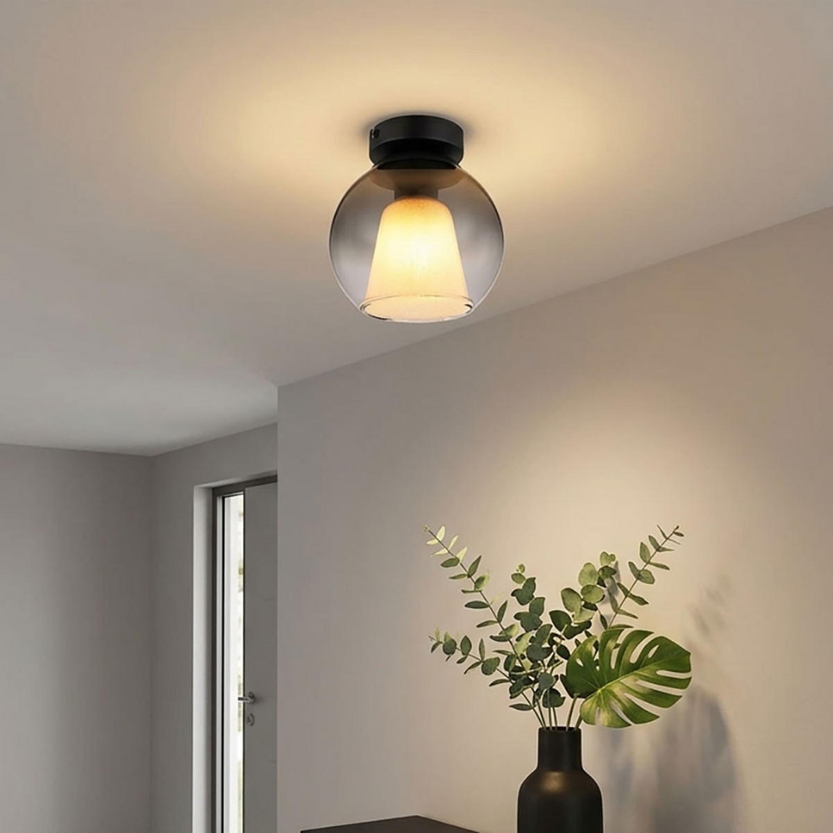 LED DECKENLEUCHTE Rauchglas Grau Schwarz - Schwarz, Glas (18/18/19cm) - Globo Lighting