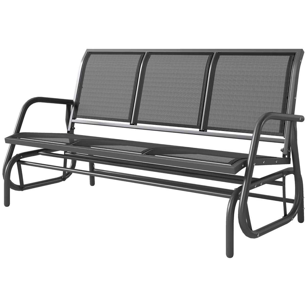 3-SITZER SCHAUKELBANK DE-07001 Netzstoff, Schaukelfunktion, Dunkelgrau - Schwarz, Textil/Metall (147/85/70cm) - ComfortXL